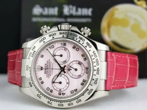 Sports Watches | Racing Professional Watches | Sant Blanc ROLEX 18kt White Gold Daytona Rose MOP Arabic Dial on Pink Crocodile Strap Model 116519