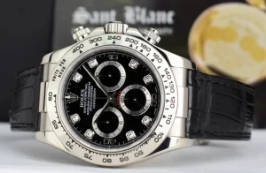 Sports Watches | Racing Professional Watches | Sant Blanc ROLEX 18kt White Gold Daytona on Strap Black Diamond Dial Model 116519