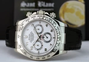 Sports Watches | Racing Professional Watches | Sant Blanc ROLEX 18kt White Gold Daytona on Black Strap White Arabic Dial Model 116519