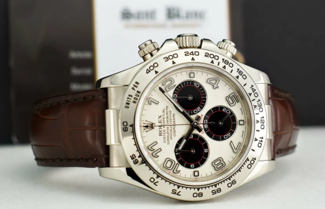 rolex_kt_white_gold_dayto_5-3.webp Racing Professional Watches | Sant Blanc ROLEX 18kt White Gold Daytona White Panda Dial Chocolate Strap Model 116519
