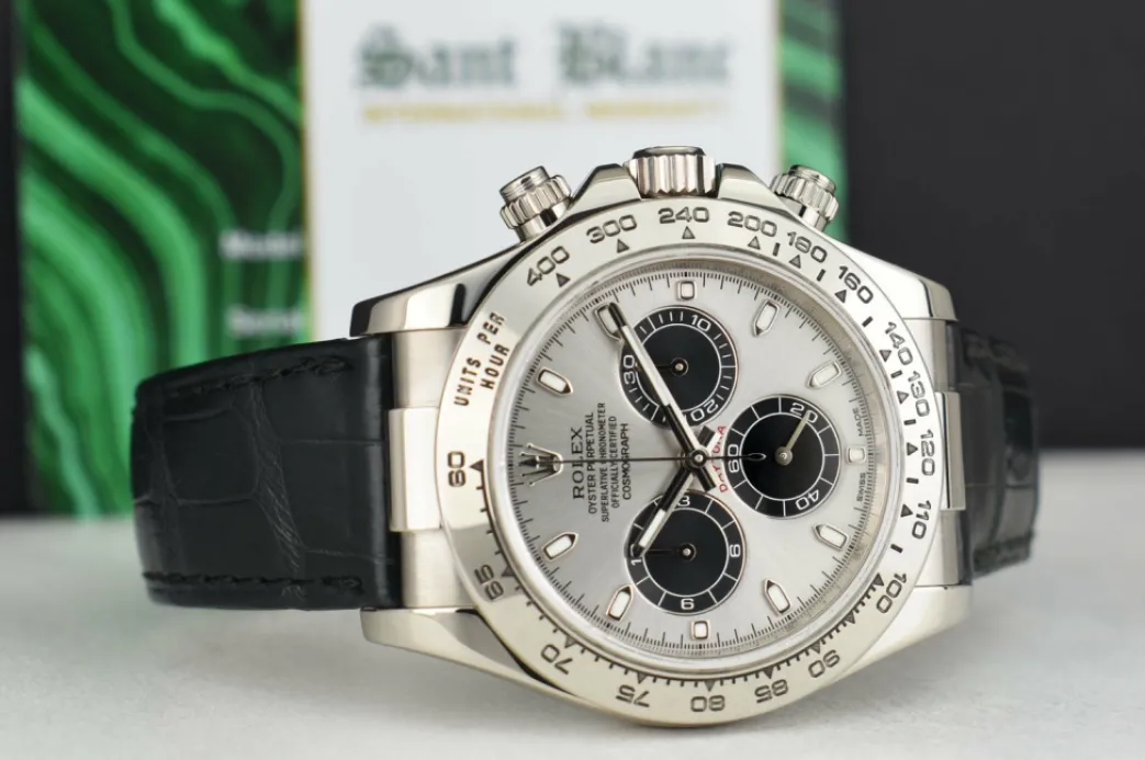 rolex_kt_white_gold_dayto_5.webp Racing Professional Watches | Sant Blanc ROLEX 18kt White Gold Daytona Steel Slate Panda Leather Strap Model 116519