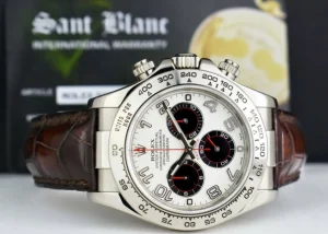 Sports Watches | Racing Professional Watches | Sant Blanc ROLEX 18kt White Gold Daytona Panda Arabic on Brown Strap Model 116519