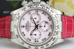 Sports Watches | Racing Professional Watches | Sant Blanc ROLEX 18kt White Gold Daytona Rose MOP Arabic Dial on Pink Crocodile Strap Model 116519