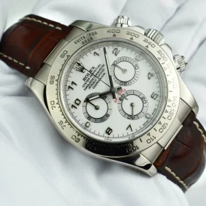Sports Watches | Racing Professional Watches | Sant Blanc ROLEX 18kt White Gold Daytona White Arabic on Brown Strap Model 116519