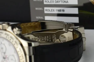 Sports Watches | Racing Professional Watches | Sant Blanc ROLEX 18kt White Gold Daytona on Black Strap White Arabic Dial Model 116519