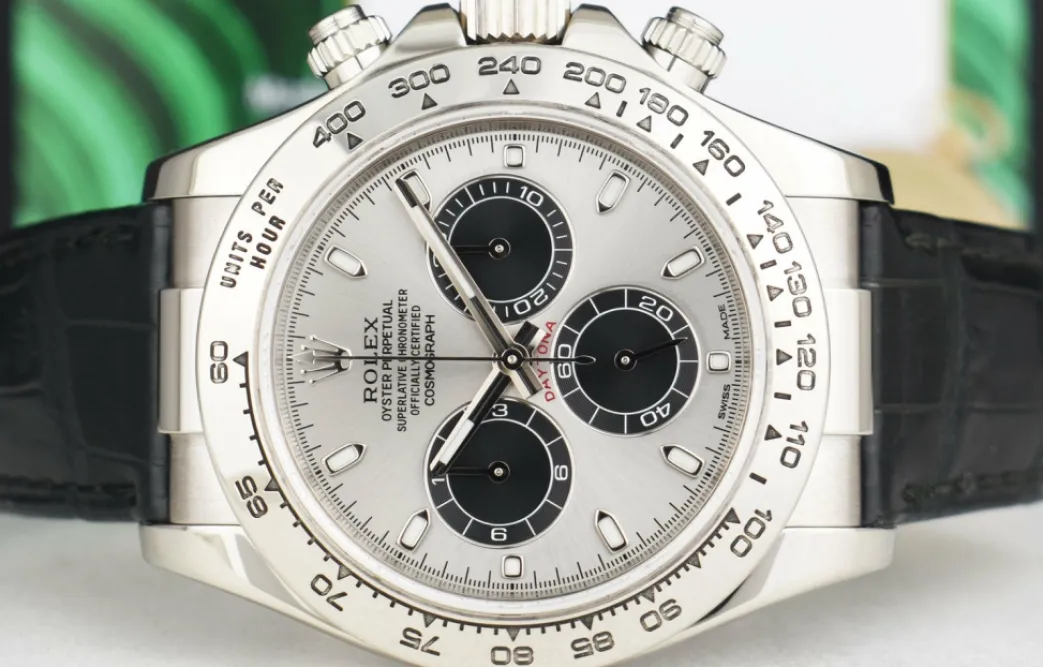 rolex_kt_white_gold_dayto_7.webp Racing Professional Watches | Sant Blanc ROLEX 18kt White Gold Daytona Steel Slate Panda Leather Strap Model 116519