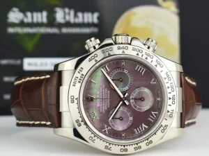 Sports Watches | Racing Professional Watches | Sant Blanc ROLEX 18kt White Gold Daytona on Brown Strap MOP Roman Dial Model 116519