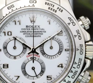 Sports Watches | Racing Professional Watches | Sant Blanc ROLEX 18kt White Gold Daytona on Black Strap White Arabic Dial Model 116519