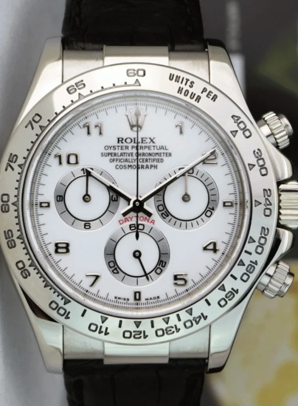 Men's Watches | Racing Professional Watches | Sant Blanc ROLEX 18kt White Gold Daytona White Arabic Black Strap Model 116519