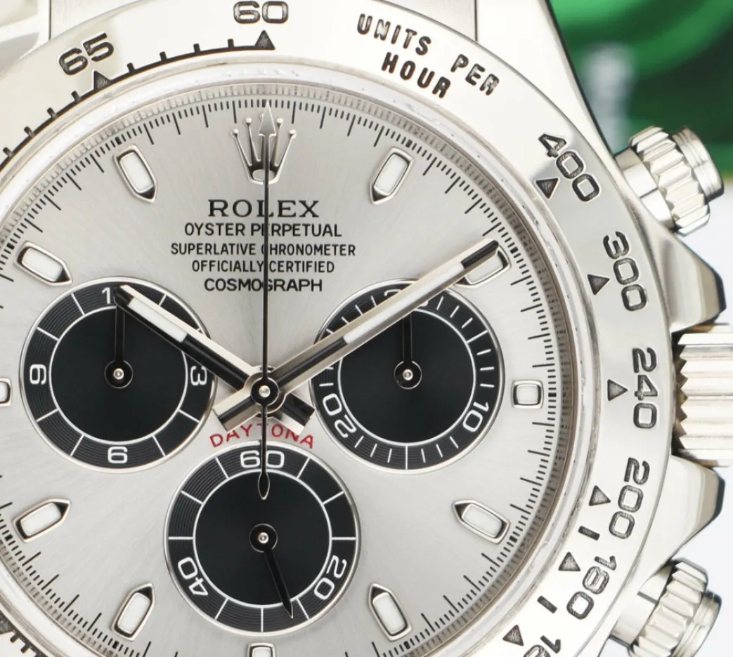 rolex_kt_white_gold_dayto_8.webp Racing Professional Watches | Sant Blanc ROLEX 18kt White Gold Daytona Steel Slate Panda Leather Strap Model 116519