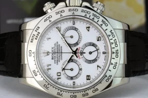 Sports Watches | Racing Professional Watches | Sant Blanc ROLEX 18kt White Gold Daytona on Black Strap White Arabic Dial Model 116519