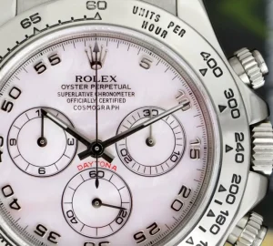 Sports Watches | Racing Professional Watches | Sant Blanc ROLEX 18kt White Gold Daytona Rose MOP Arabic Dial on Pink Crocodile Strap Model 116519