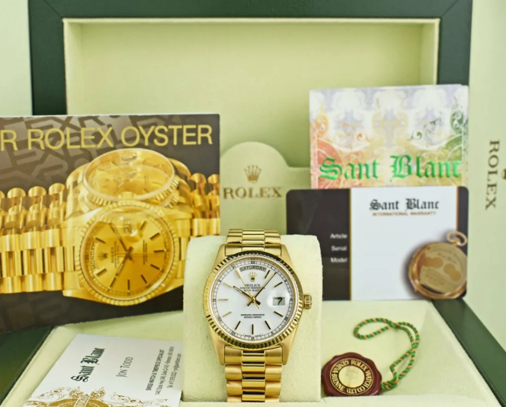 rolex_kt_yellow_gold_day__0.webp Men's Watches | President Dress Watches | Sant Blanc ROLEX 18kt Yellow Gold Day Date President White Stick Dial Model 18038