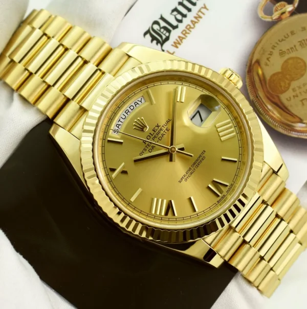 Men's Watches | President Dress Watches | Sant Blanc ROLEX 18kt Yellow Gold Day Date 40 President Champagne Roman Dial Model 228238