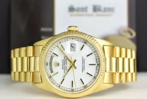 Men's Watches | President Dress Watches | Sant Blanc ROLEX 18kt Yellow Gold Day Date President White Stick Dial Model 18038
