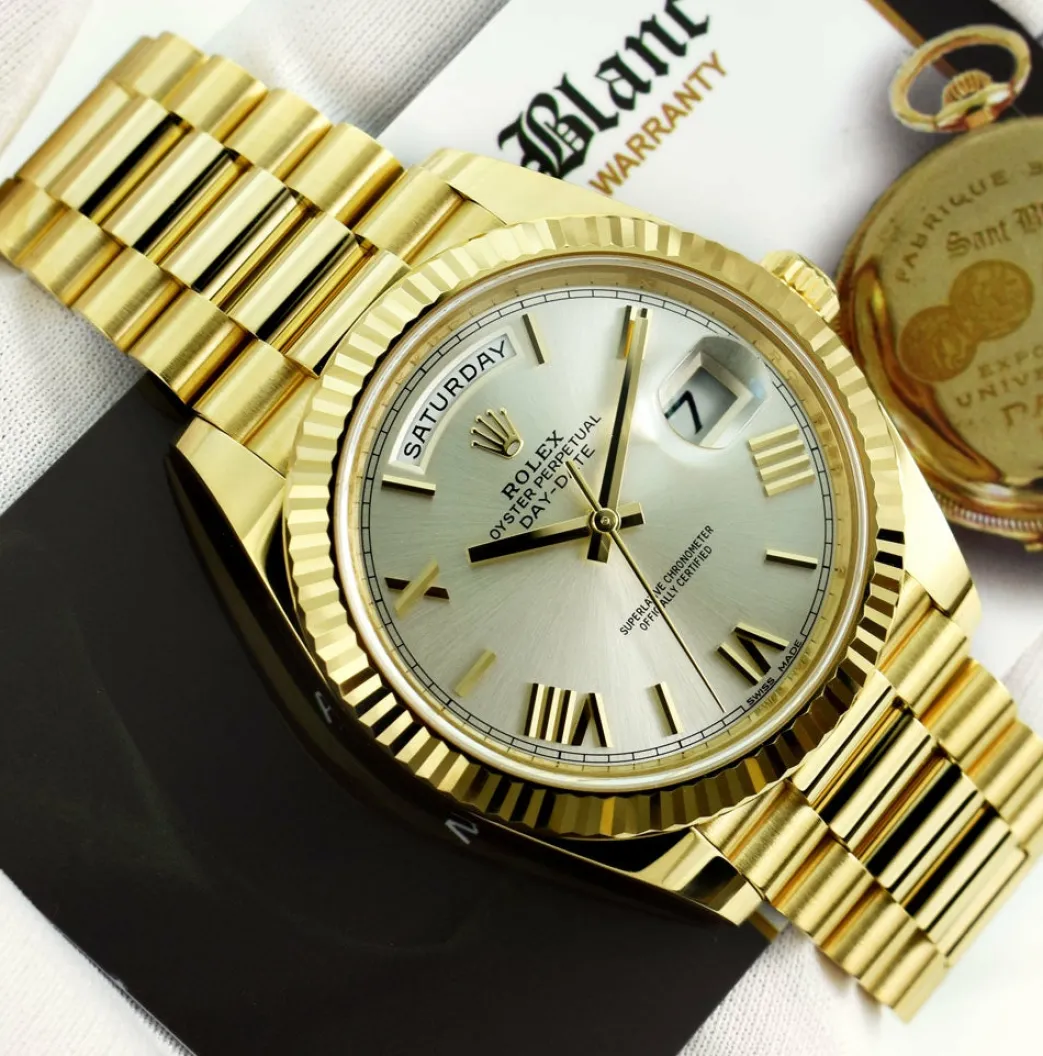 rolex_kt_yellow_gold_day__4-2.webp Men's Watches | President Dress Watches | Sant Blanc ROLEX 18kt Yellow Gold Day Date 40 President Silver Roman Dial Model 228238