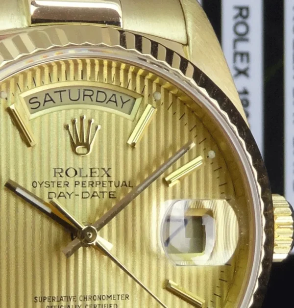 Men's Watches | President Dress Watches | Sant Blanc ROLEX 18kt Yellow Gold Day Date President Champagne Tapestry Stick Dial Model 18038