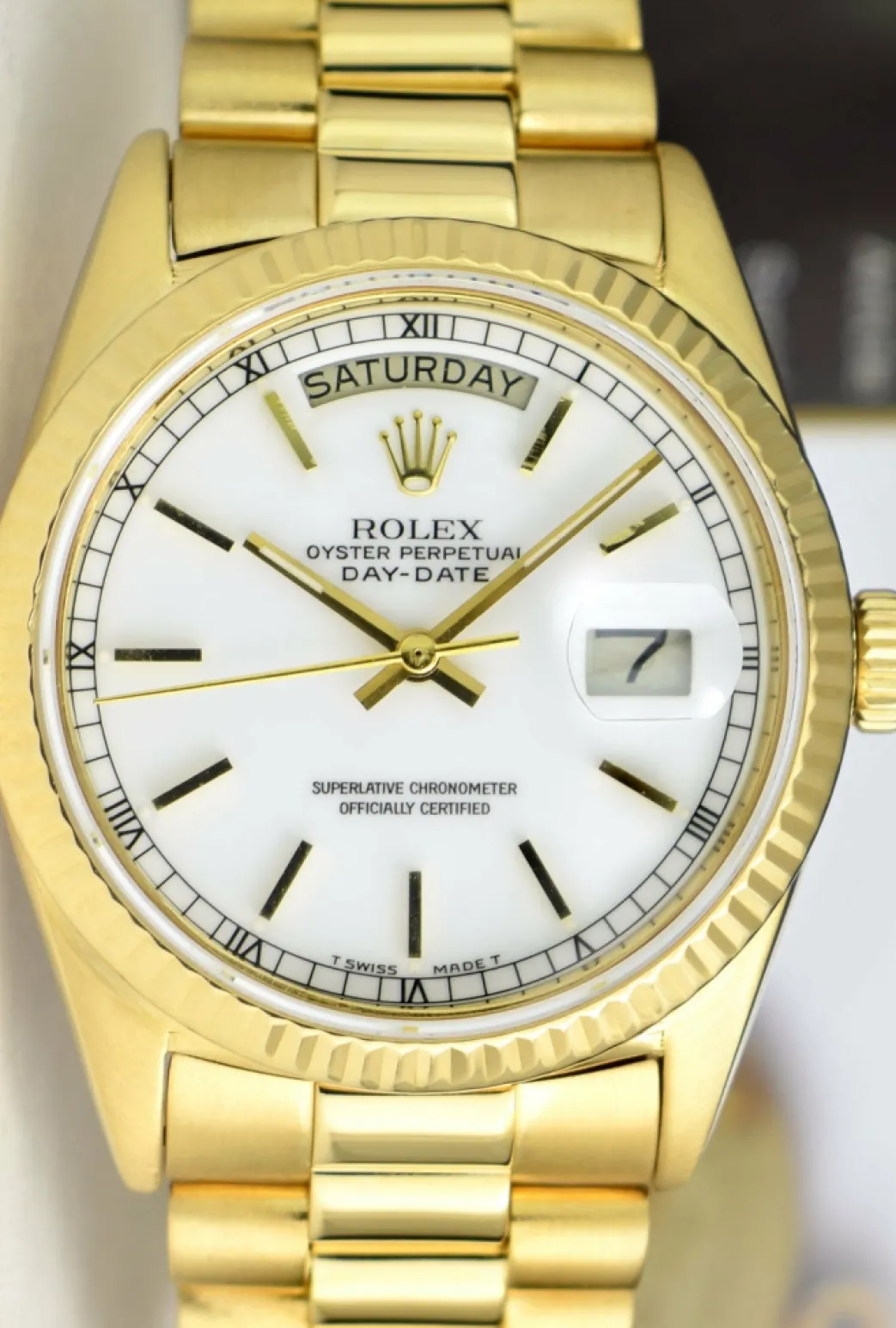 rolex_kt_yellow_gold_day__8.webp Men's Watches | President Dress Watches | Sant Blanc ROLEX 18kt Yellow Gold Day Date President White Stick Dial Model 18038