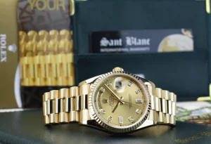 Men's Watches | President Dress Watches | Sant Blanc ROLEX 18kt Yellow Gold DayDate President Champagne Diamond Dial Model 18238