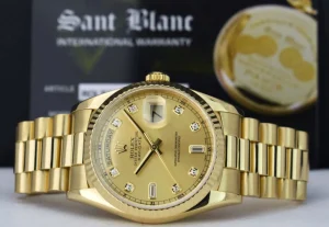 Men's Watches | President Dress Watches | Sant Blanc ROLEX 18kt Yellow Gold DayDate President Champagne Diamond Dial Model 18238