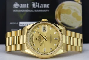 Men's Watches | President Dress Watches | Sant Blanc ROLEX 18kt Yellow Gold DayDate President Champagne Diamond Dial Model 18238
