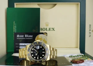 Pilots Professional Watches | Sant Blanc ROLEX 18kt Yellow Gold GMT Master II Black Dial Model 116718