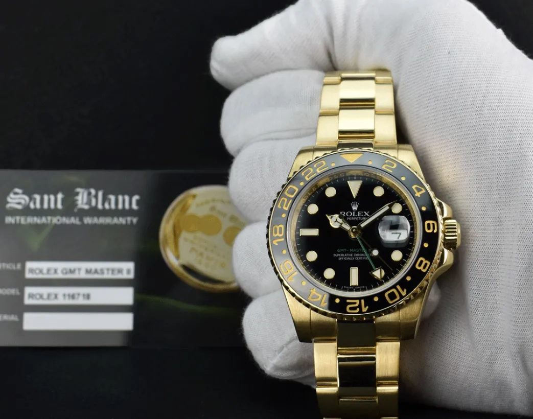rolex_kt_yellow_gold_gmt__1.webp Pilots Professional Watches | Sant Blanc ROLEX 18kt Yellow Gold GMT Master II Black Dial Model 116718