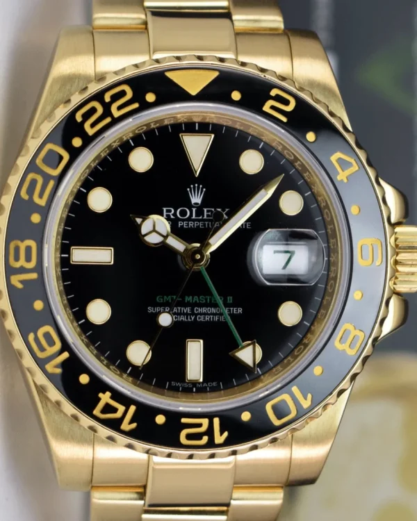 Pilots Professional Watches | Sant Blanc ROLEX 18kt Yellow Gold GMT Master II Black Dial Model 116718