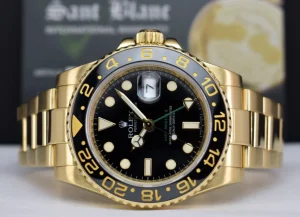 Pilots Professional Watches | Sant Blanc ROLEX 18kt Yellow Gold GMT Master II Black Dial Model 116718