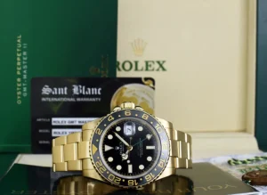 Pilots Professional Watches | Sant Blanc ROLEX 18kt Yellow Gold GMT Master II Black Dial Model 116718
