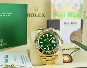 Pilots Classic Watches | Men's Watches | Sant Blanc ROLEX 18kt Yellow Gold GMT Master II Green Dial Card Model 116718