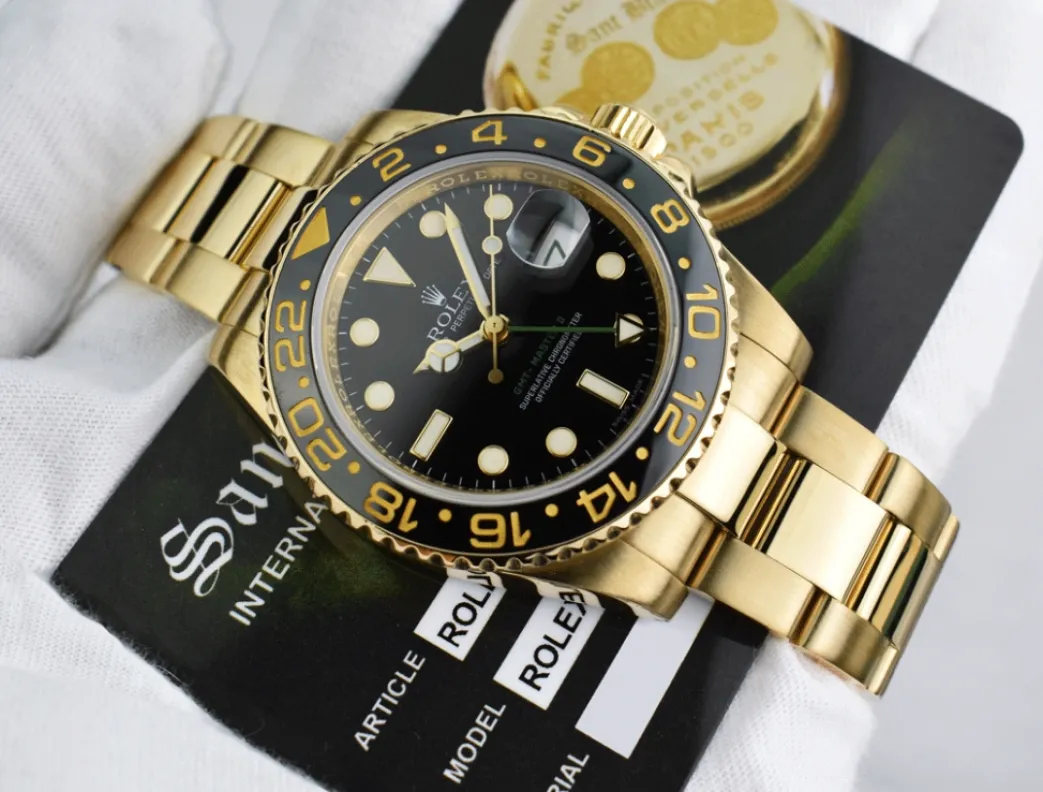 rolex_kt_yellow_gold_gmt__4.webp Pilots Professional Watches | Sant Blanc ROLEX 18kt Yellow Gold GMT Master II Black Dial Model 116718