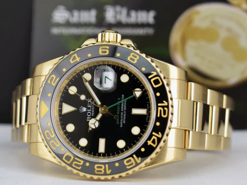 rolex_kt_yellow_gold_gmt__5.webp Pilots Professional Watches | Sant Blanc ROLEX 18kt Yellow Gold GMT Master II Black Dial Model 116718