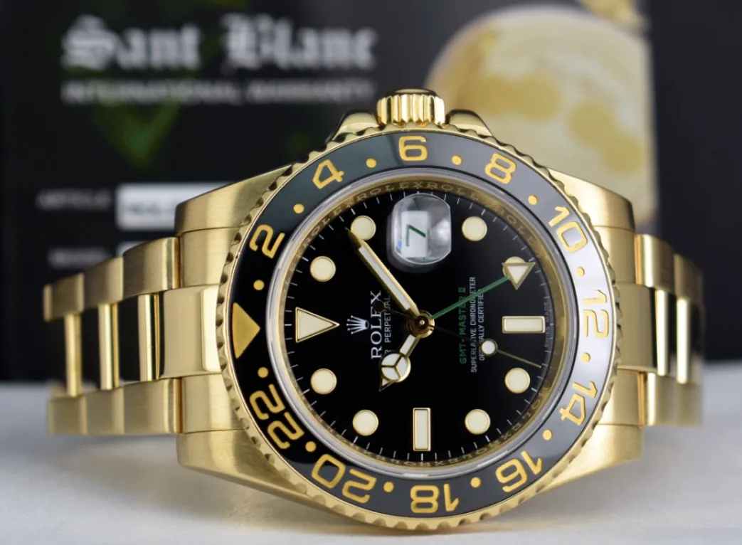 rolex_kt_yellow_gold_gmt__6.webp Pilots Professional Watches | Sant Blanc ROLEX 18kt Yellow Gold GMT Master II Black Dial Model 116718