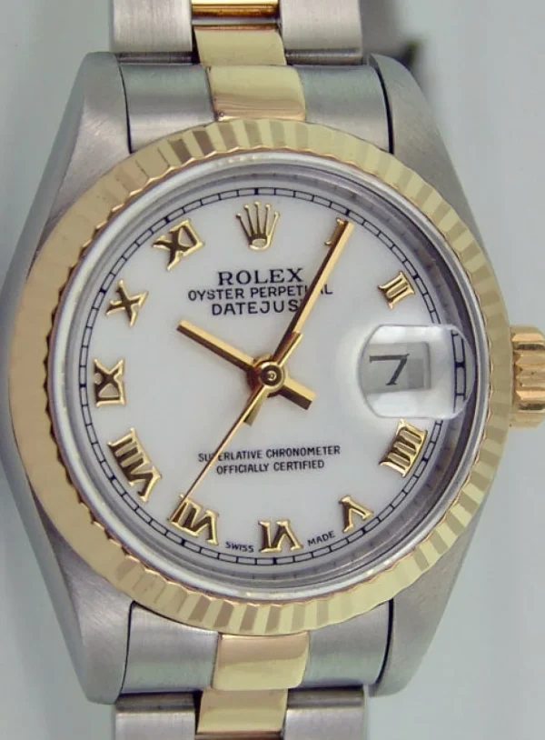 Ladies Watches | Dress Watches | Sant Blanc ROLEX Ladies 18kt Gold & Stainless Steel DateJust White Roman Dial Model 79173