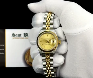 Ladies Watches | Dress Watches | Sant Blanc ROLEX Ladies 18kt Gold & Stainless Steel DateJust Champagne Stick Dial Model 79173