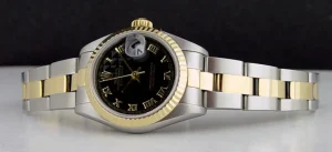 Ladies Watches | Dress Watches | Sant Blanc ROLEX Ladies 18kt Gold & Stainless Steel DateJust Black Pyramid Roman Dial Model 79173