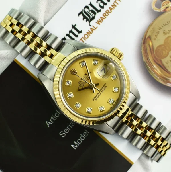 Ladies Watches | Dress Watches | Sant Blanc ROLEX Ladies 18kt Gold & Stainless Datejust Champagne Diamond Dial Model 69173