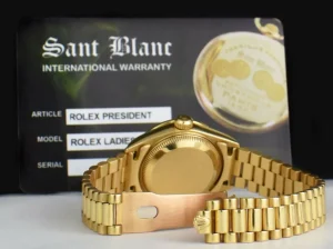 Ladies Watches | Diamond Dress Watches | Sant Blanc ROLEX Ladies 18kt Gold President Datejust Silver Diamond Dial Diamond Bezel Model 69138