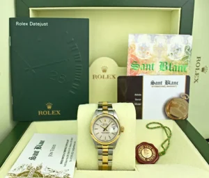 Ladies Watches | Dress Watches | Sant Blanc ROLEX Ladies 18kt Gold Stainless Steel DateJust Ivory Tapestry Stick Dial Model 79163