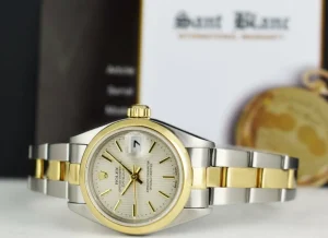 Ladies Watches | Dress Watches | Sant Blanc ROLEX Ladies 18kt Gold Stainless Steel DateJust Ivory Tapestry Stick Dial Model 79163