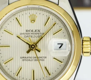 Ladies Watches | Dress Watches | Sant Blanc ROLEX Ladies 18kt Gold Stainless Steel DateJust Ivory Tapestry Stick Dial Model 79163