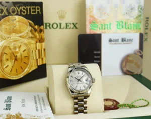 Ladies Watches | President Dress Watches | Sant Blanc ROLEX Ladies 18kt White Gold Datejust President Silver Index Dial Model 179179