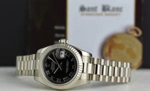 Ladies Watches | President Dress Watches | Sant Blanc ROLEX Ladies 18kt White Gold Datejust President Black Roman Dial Model 179179