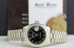Ladies Watches | President Dress Watches | Sant Blanc ROLEX Ladies 18kt White Gold Datejust PRESIDENT Black Roman Dial Model 179179