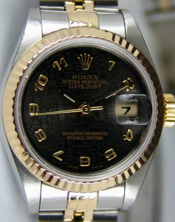 Ladies Watches | Dress Watches | Sant Blanc ROLEX Ladies 26mm 18kt Gold & Stainless DateJust Black Jubilee Arabic Dial Model 79173
