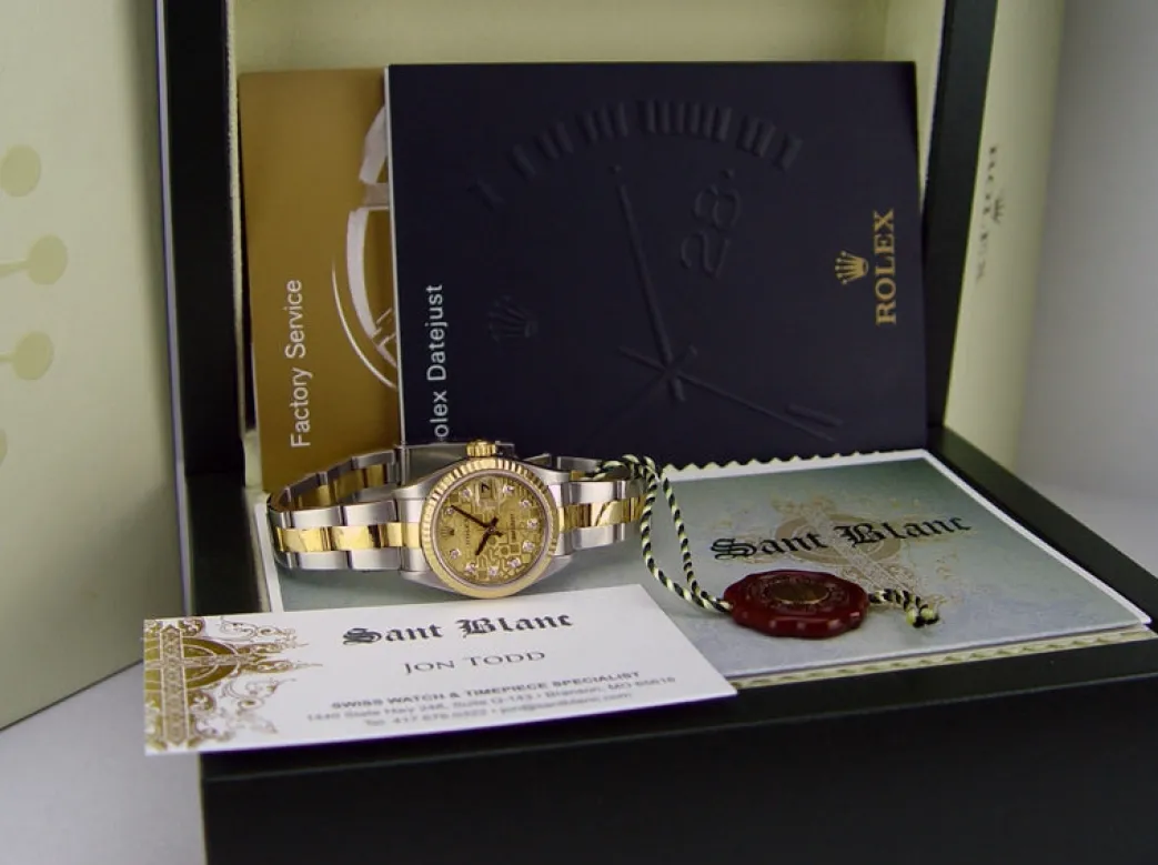 rolex_ladies_mm_kt_gold___0-3.webp Ladies Watches | Dress Watches | Sant Blanc ROLEX Ladies 26mm 18kt Gold & Stainless DateJust Champagne Jubilee Diamond Dial Model 79173