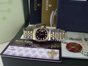 Ladies Watches | Dress Watches | Sant Blanc ROLEX Ladies 26mm 18kt Gold & Stainless Steel DateJust Black Diamond Dial Model 69173