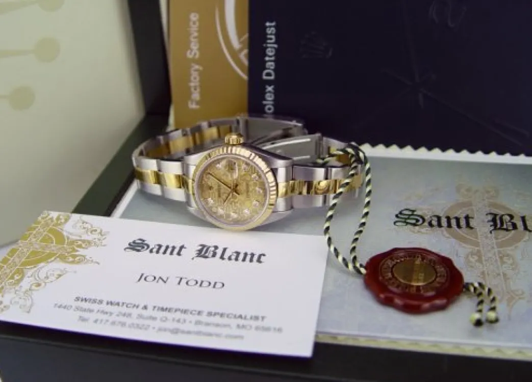rolex_ladies_mm_kt_gold___1-3.webp Ladies Watches | Dress Watches | Sant Blanc ROLEX Ladies 26mm 18kt Gold & Stainless DateJust Champagne Jubilee Diamond Dial Model 79173