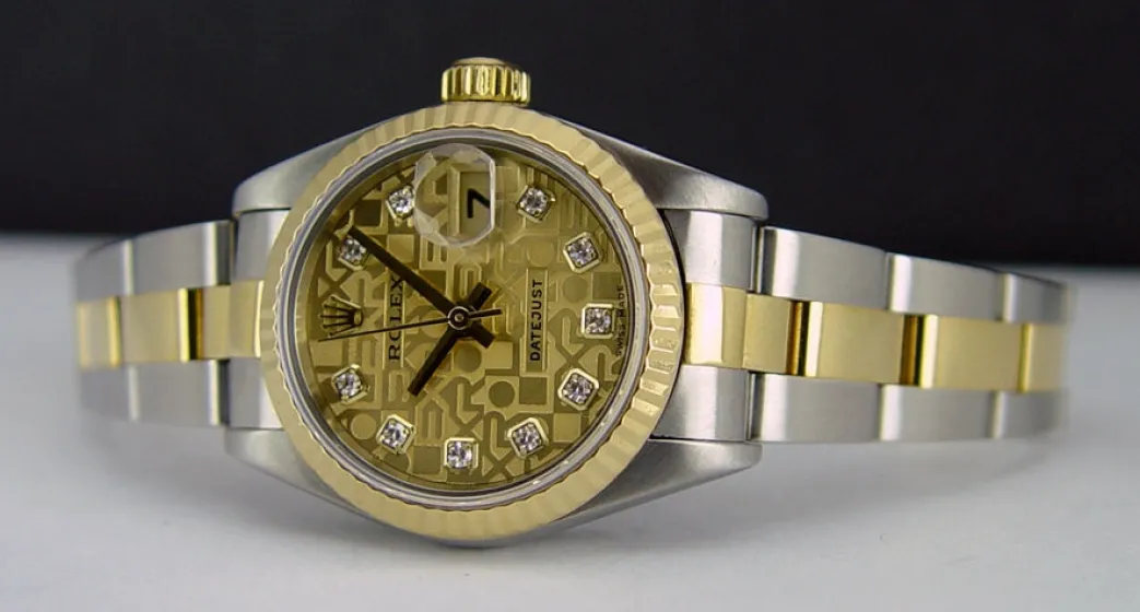 rolex_ladies_mm_kt_gold___2-3.webp Ladies Watches | Dress Watches | Sant Blanc ROLEX Ladies 26mm 18kt Gold & Stainless DateJust Champagne Jubilee Diamond Dial Model 79173